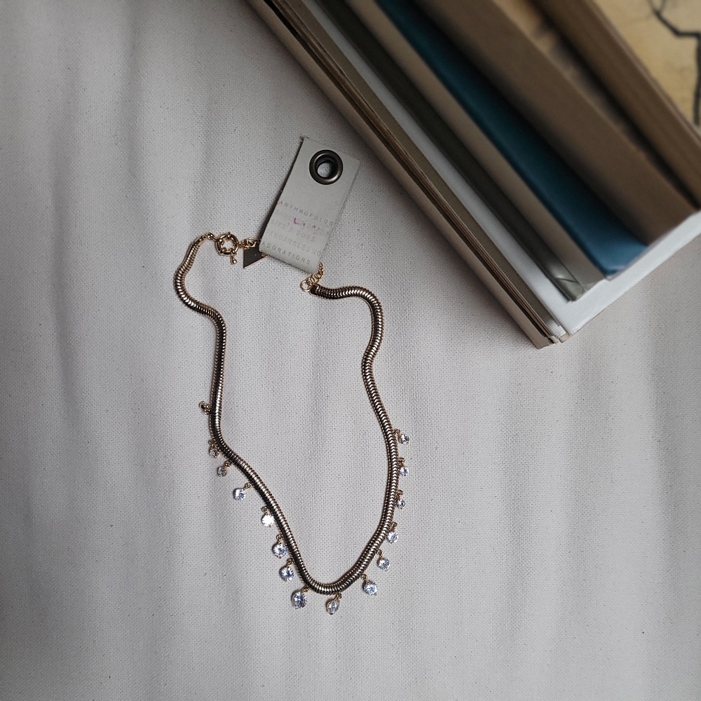 Anthropologie Gold Choker Necklace with Gems